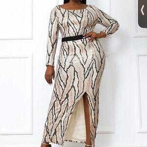 MISS Orb plus size contrast Glitter Front Slit Bodycon Dress size 2X NWT